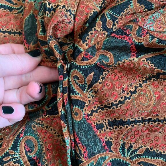 Vintage Worthington Brown Black Paisley Satin Blouse Button Down Medium - Picture 4 of 7
